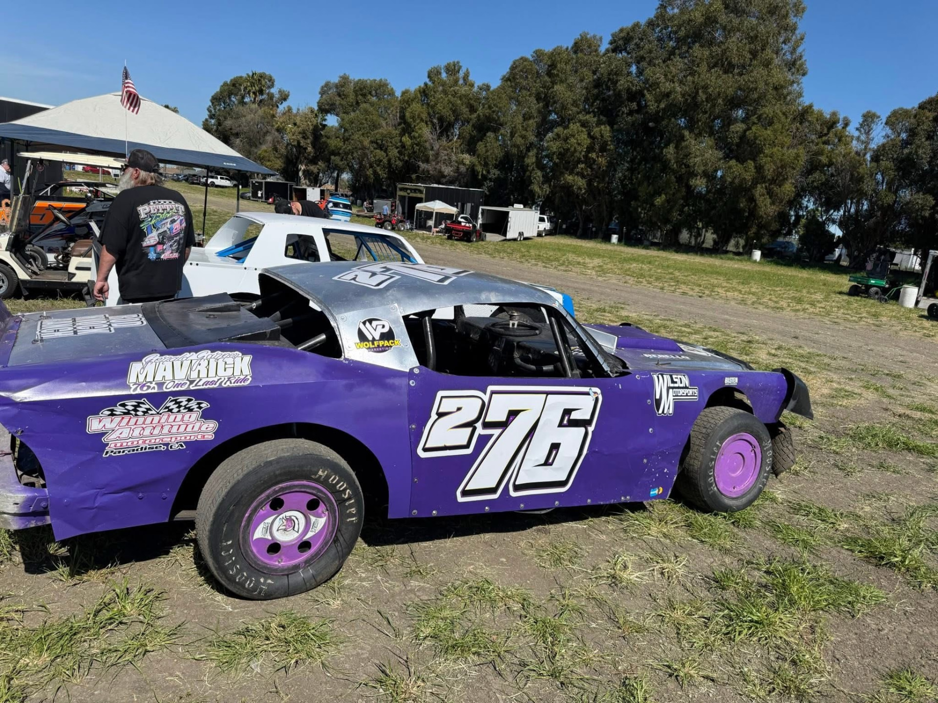 Rookie racer Nicholas Garner's purple No. 276 Hobby Stock at Antioch Speedway